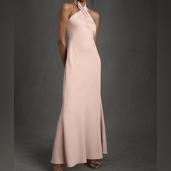 BHLDN Ruby twist halter satin maxi gown dress blush pale pink - Picture 1 of 8